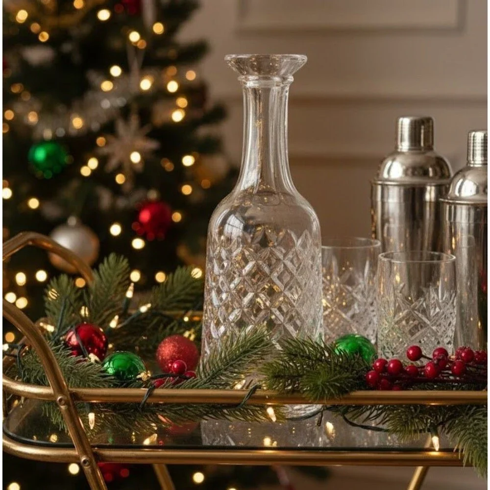 Vintage Crystal Decanter Bottle Diamond Cut Pattern Clear -No Stopper